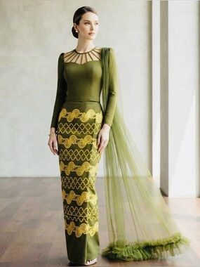 Elegant Sophisticated Designer- tailored Two Pieces set with Sheer overlayLuxury